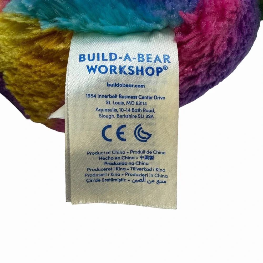 Build-A-Bear Workshop Rainbow Striped Teddy Bear Plush Blue Eyes Pink Nose